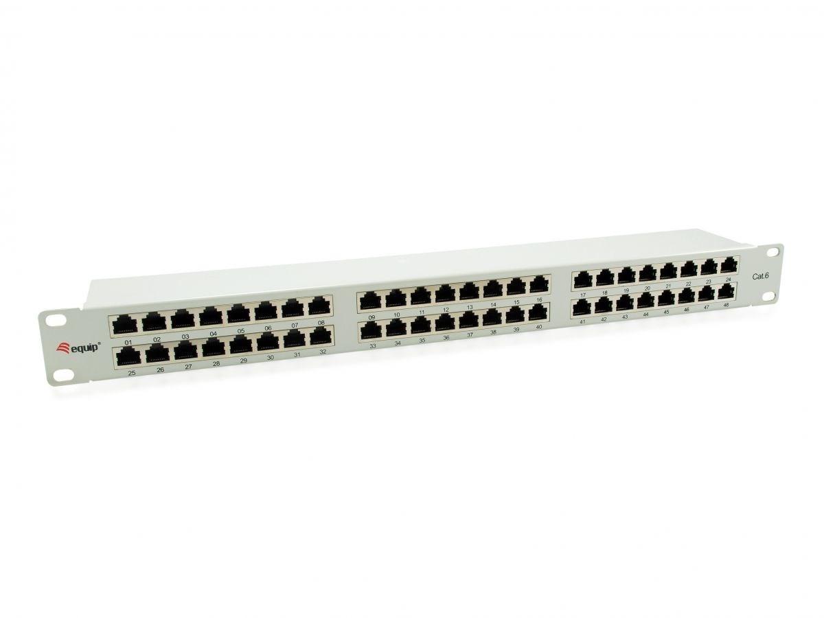 Patchpanel 48-ports Cat6 skærmet – Equip, lysegrå, 1U billede