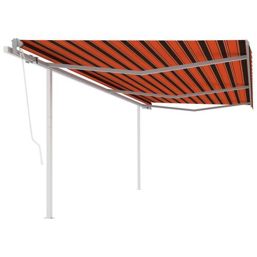 Markise med stolper 6x3 m automatisk betjening orange og brun