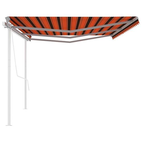 Markise med stolper 6x3 m automatisk betjening orange og brun