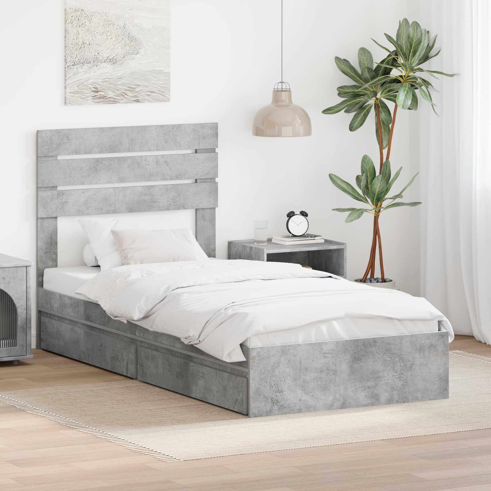Sengestel med skuffe Beton Grå 75 x 190 cm Konstrueret træ billede