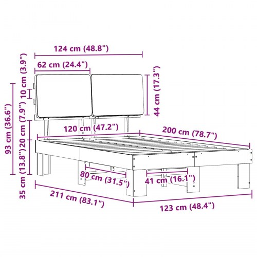 Sengestel med polstret hovedgavl - sort, 120 x 200 cm