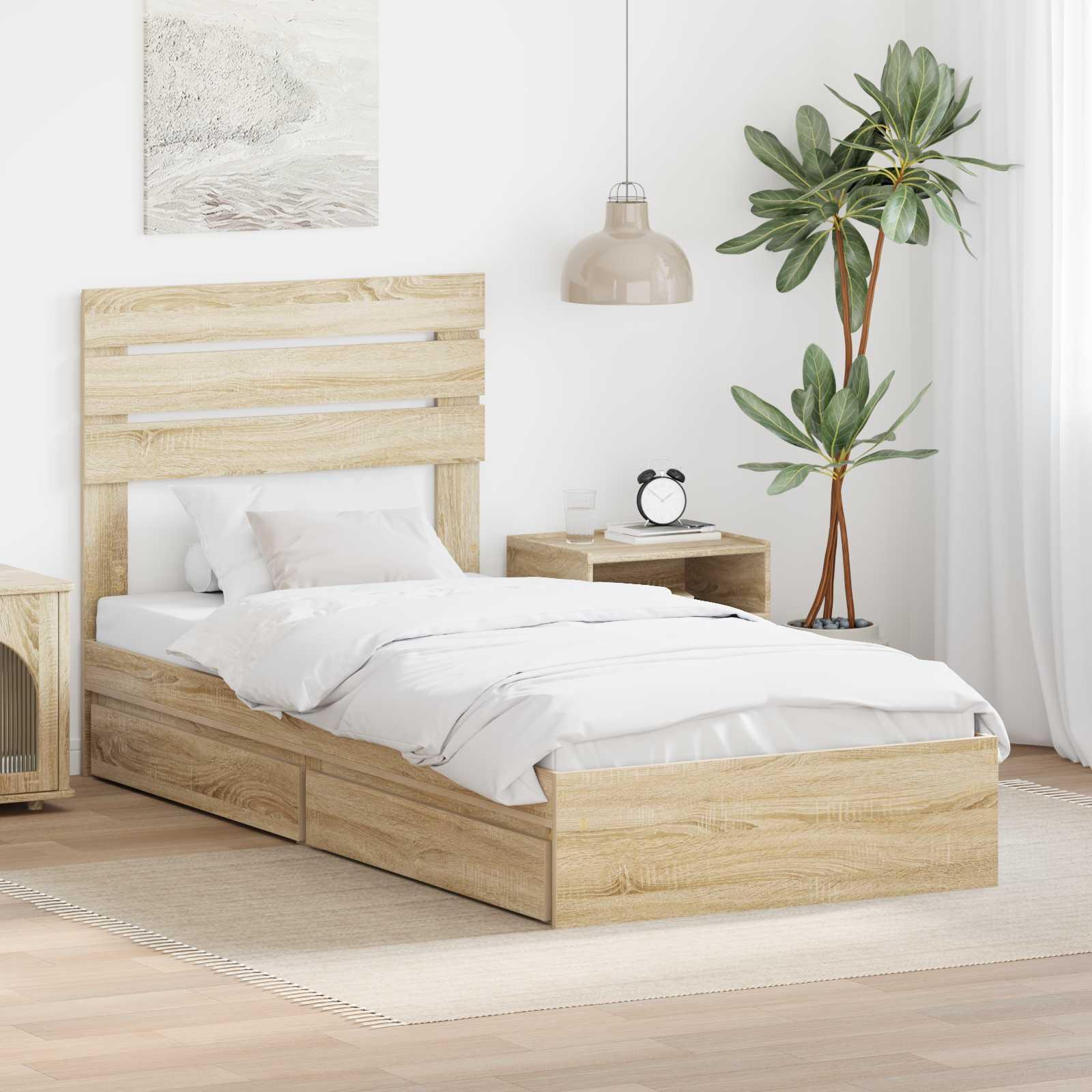 Sengestel med skuffe Sonoma eg 90 x 190 cm Konstrueret træ billede