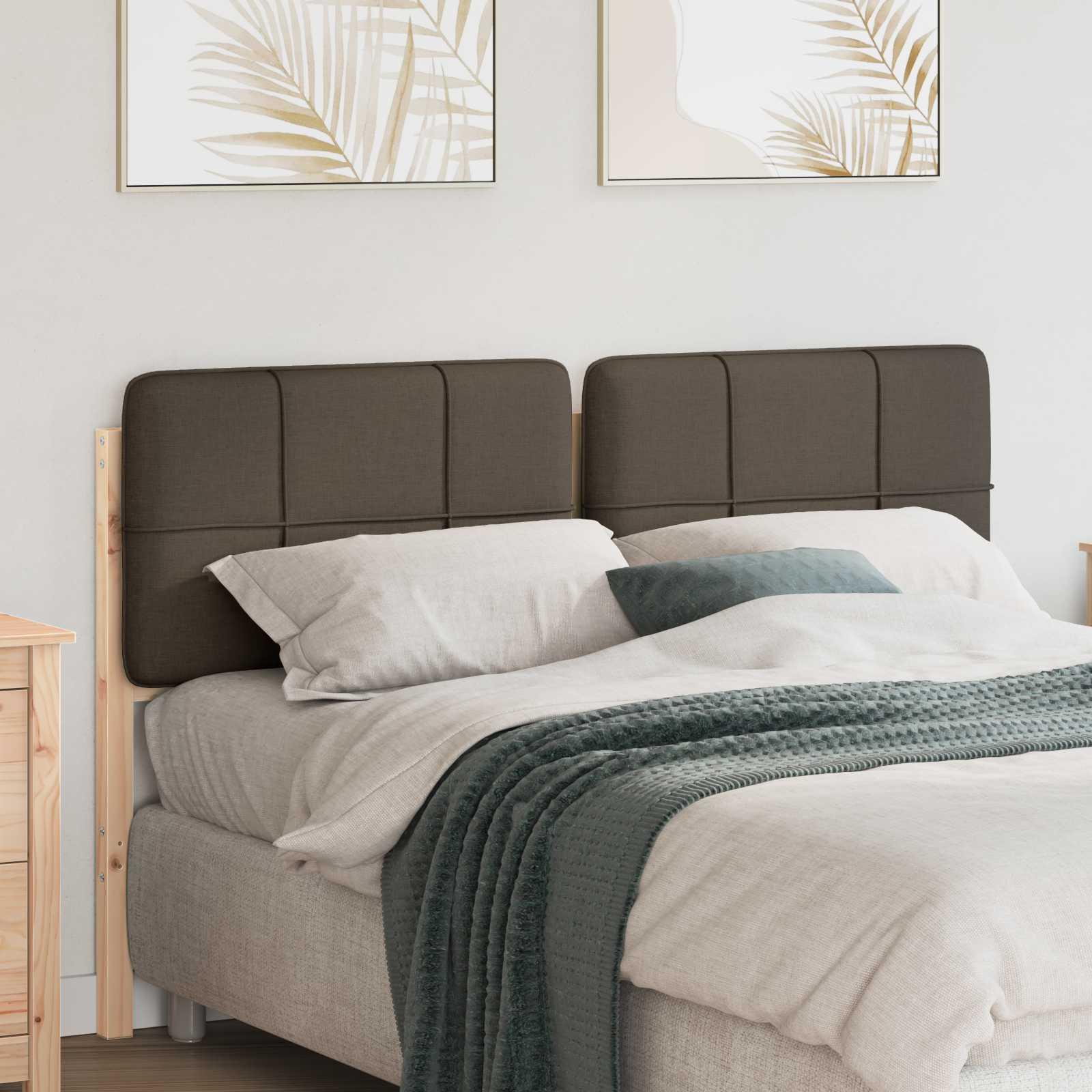 Polstret sengegavl Brun og Taupe 135 cm Massiv fyrretræ billede