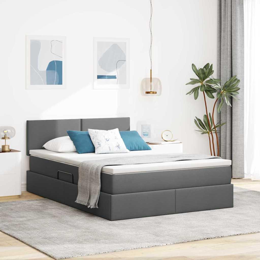 Seng med opbevaring og madras med madras Mørkegrå 140 x 200 cm billede