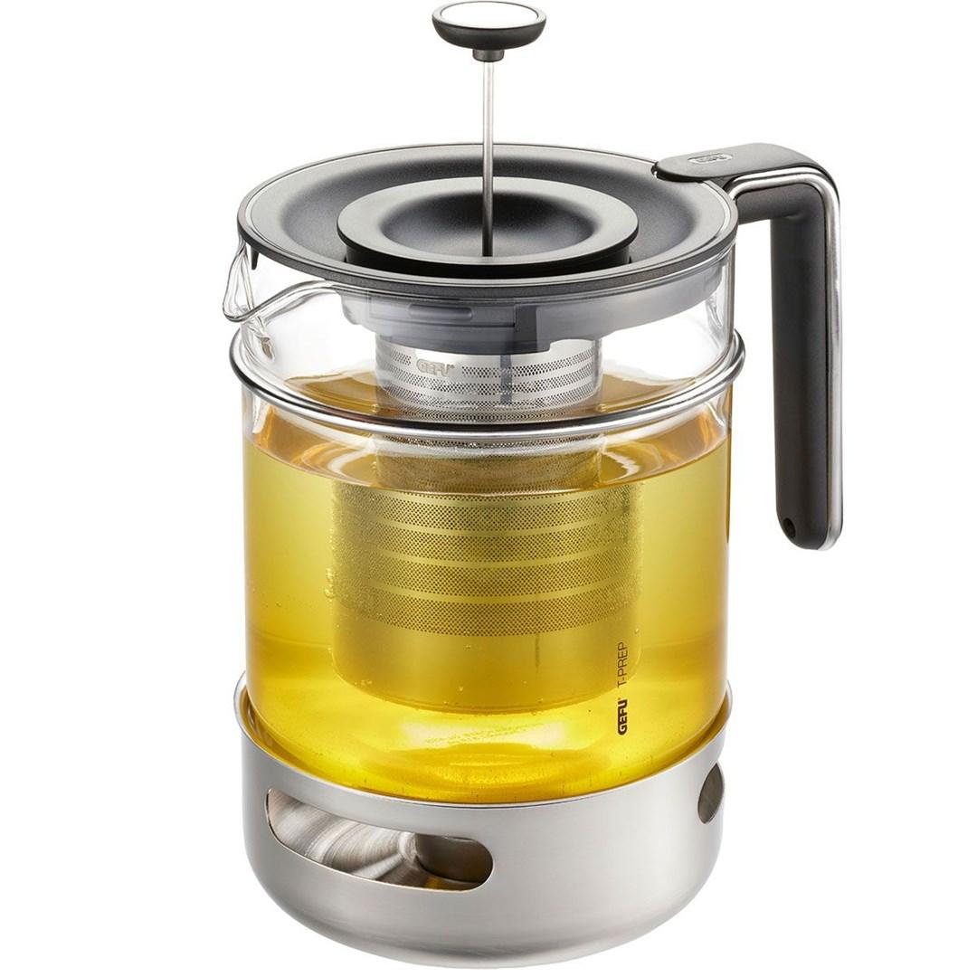Tekande med si 1,5 l - GEFU T-PREP, sort/rustfrit stål/transparent billede