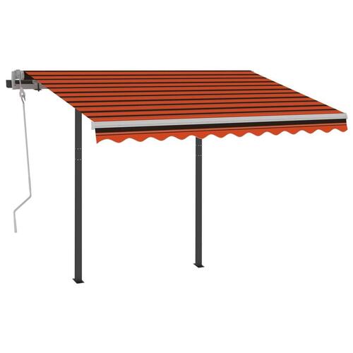 Markise med stolper 3x2,5 m manuel betjening orange og brun