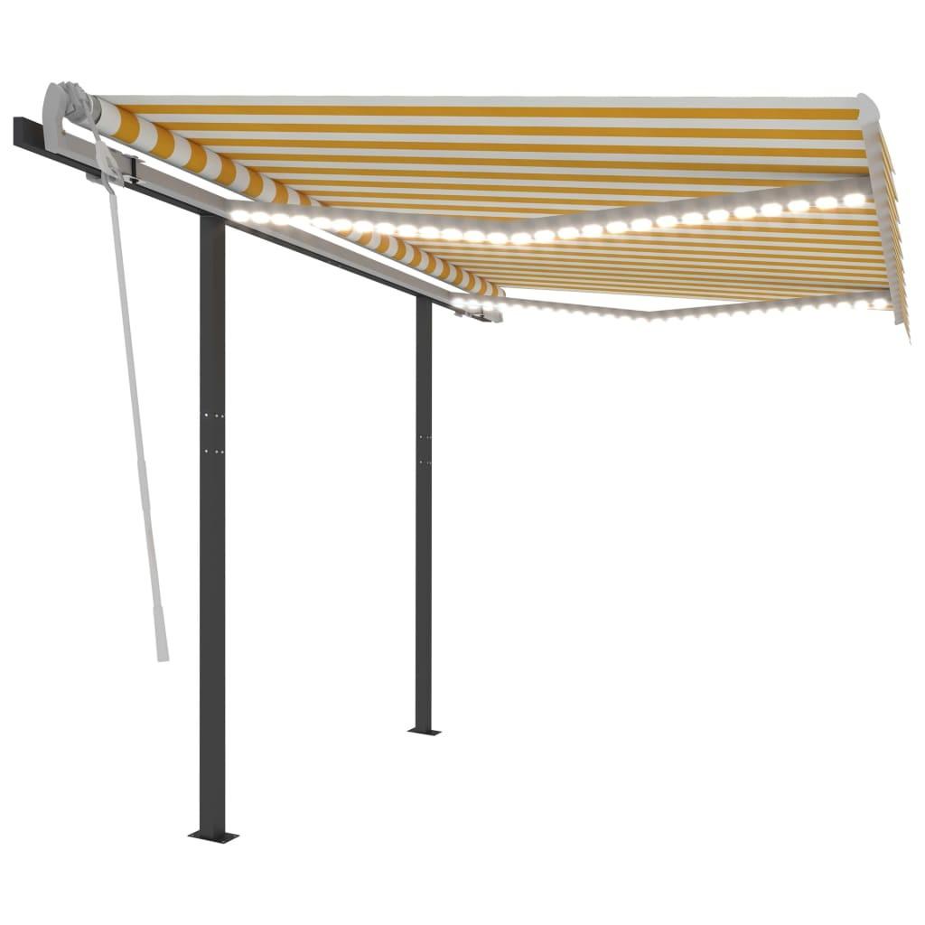 Markise m. LED-lys 3x2,5 m manuel betjening gul og hvid