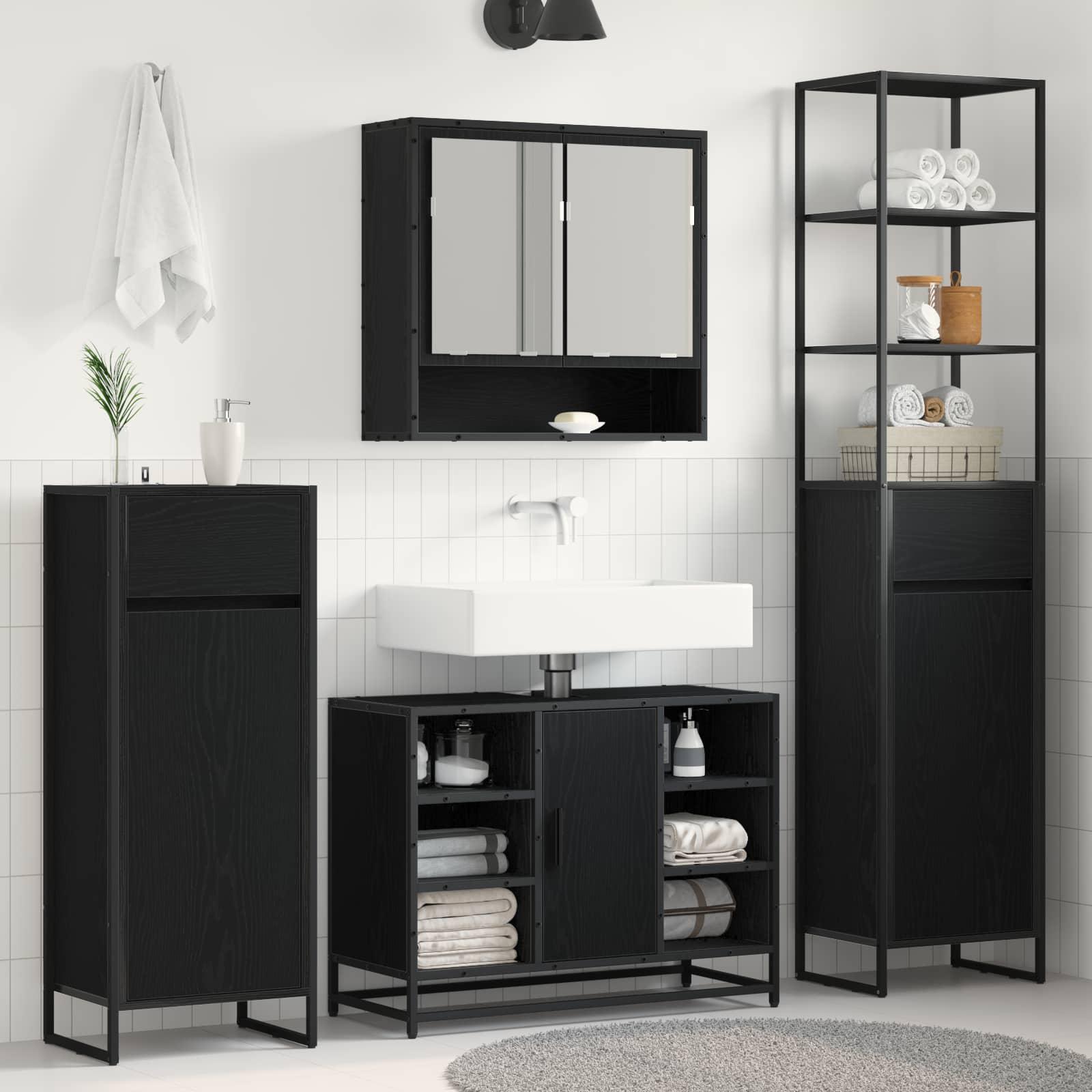 Badeværelsesskab Sort eg 40 x 30 x 180 cm Konstrueret træ billede
