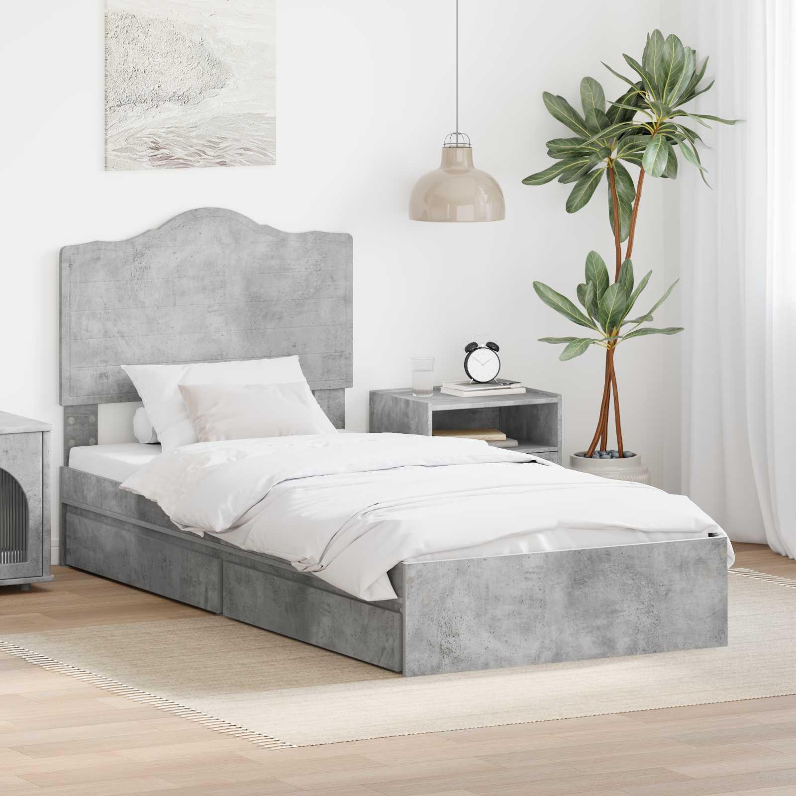 Sengestel med skuffe Beton Grå 75 x 190 cm Konstrueret træ billede