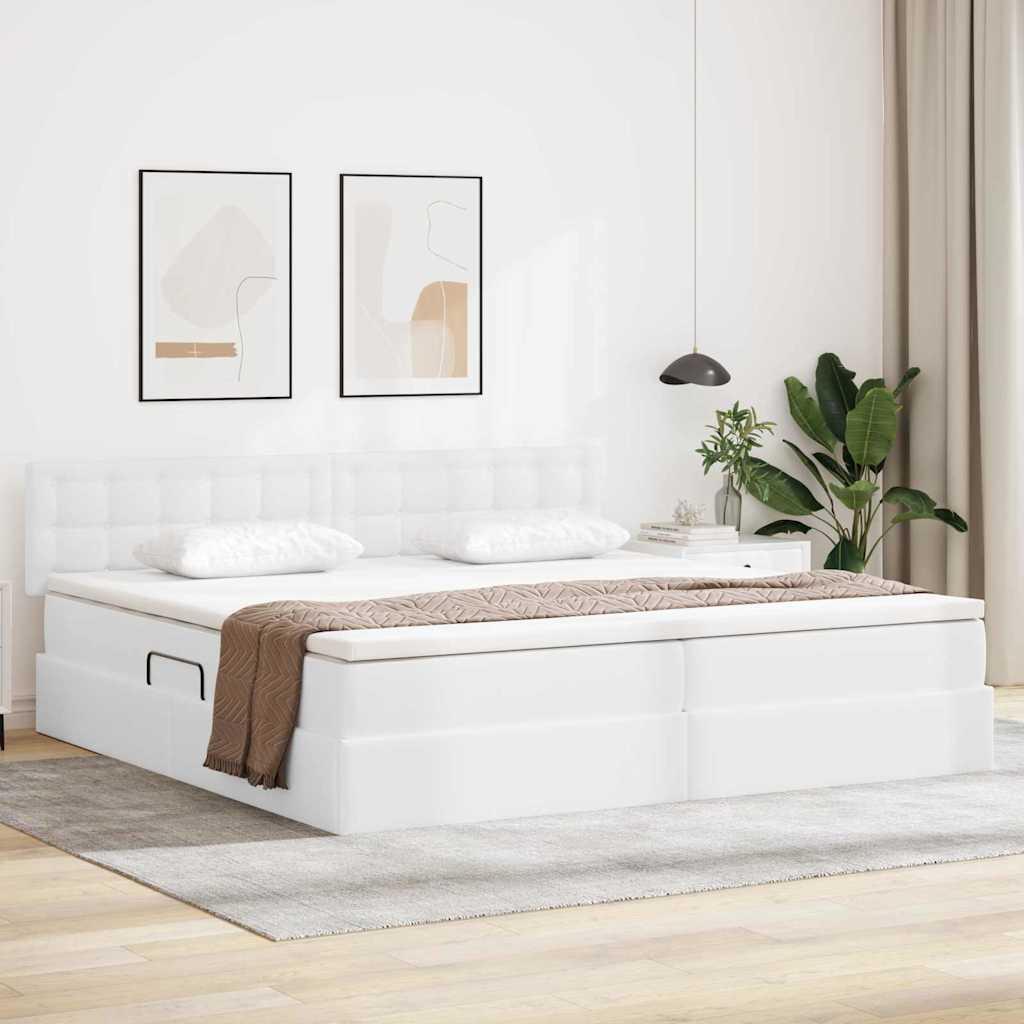 Seng med opbevaring og madras Ren Hvid 200 x 200 cm Faux læder billede