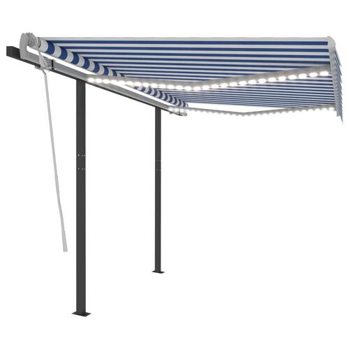 Markise m. LED-lys + vindsensor 3x2,5 m automatisk blå og hvid
