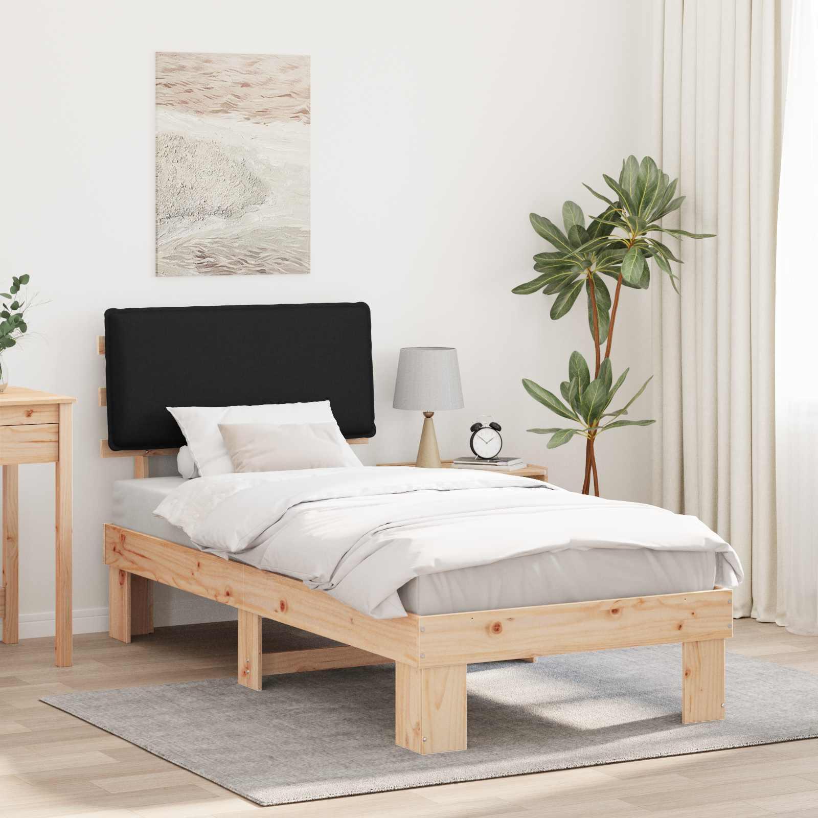 Sengestel med Polstret Hovedgavl Sort 90 x 200 cm billede