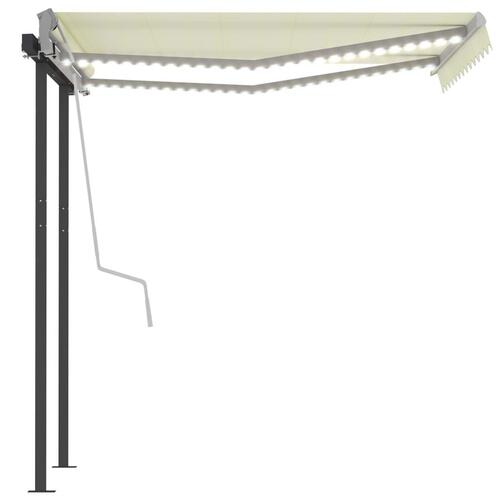 Markise m. LED-lys + vindsensor 3x2,5 m automatisk cremefarvet