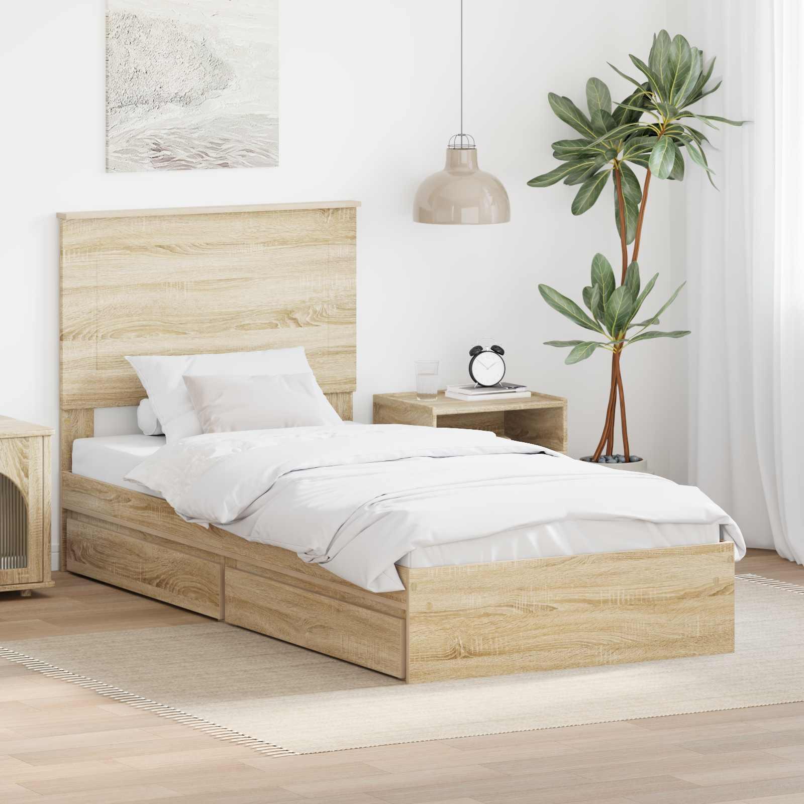 Sengestel med skuffe Sonoma eg 90 x 200 cm Konstrueret træ billede