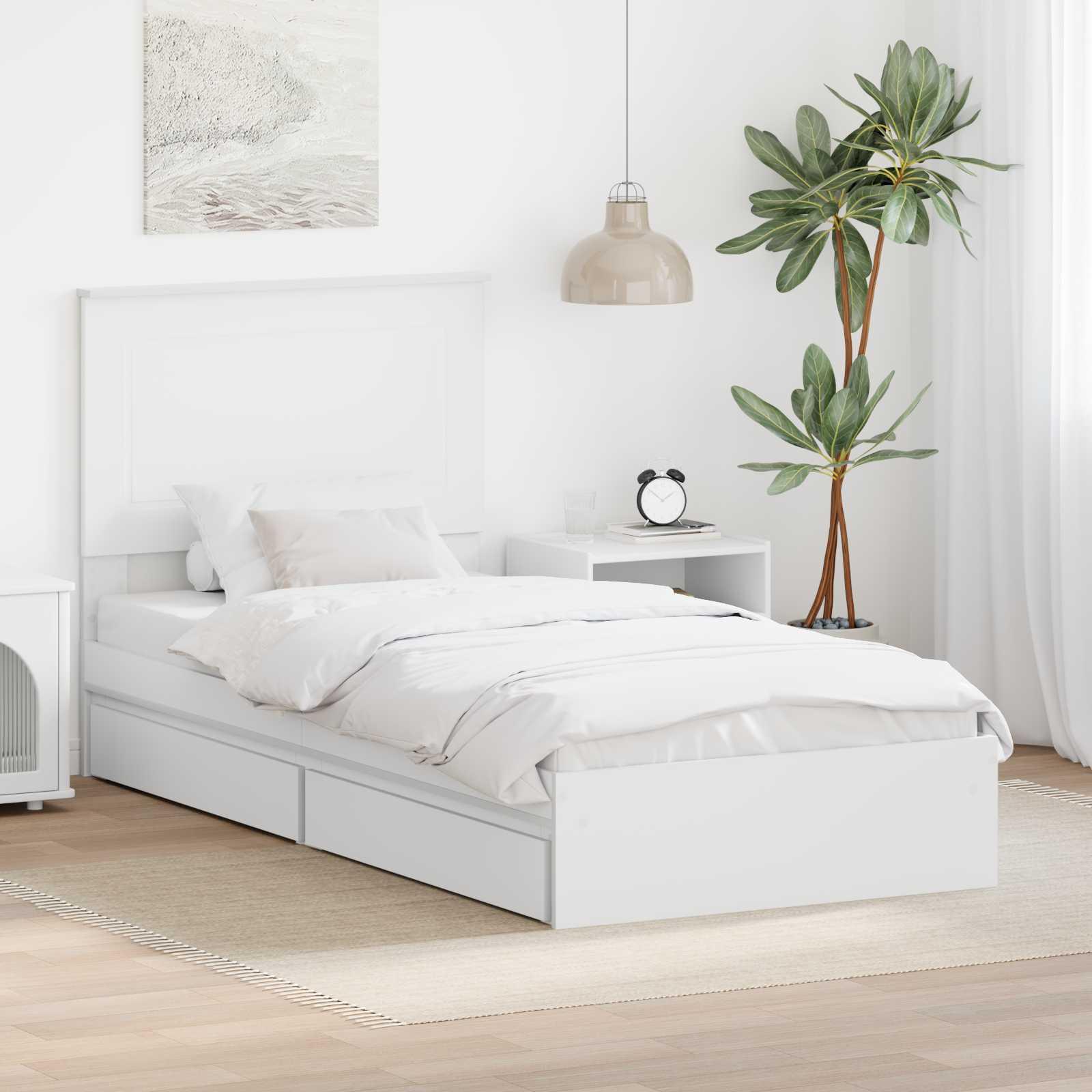 Sengestel med skuffe Hvid 90 x 200 cm Konstrueret træ billede