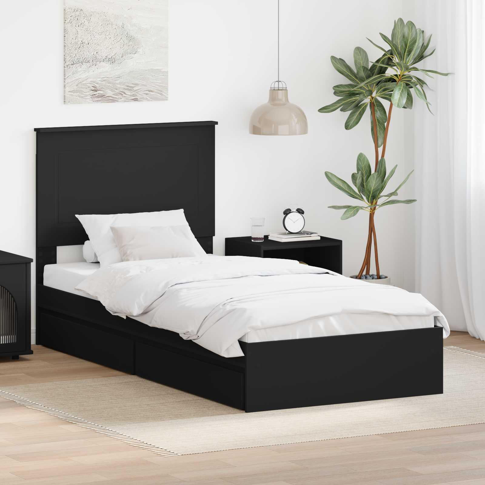 Sengestel med skuffe Sort 90 x 190 cm Konstrueret træ billede