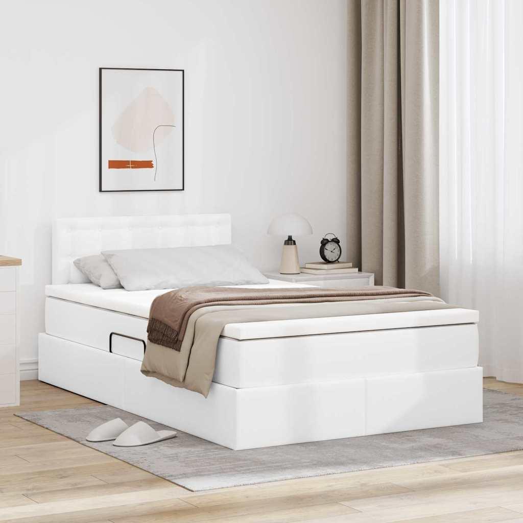 Seng med opbevaring og madras Ren Hvid 120 x 200 cm Faux læder billede