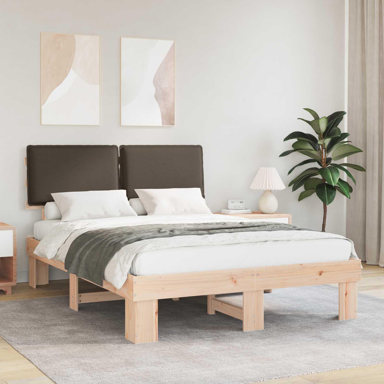 Sengestel med Polstret Hovedgavl Gråbrun 140 x 190 cm billede
