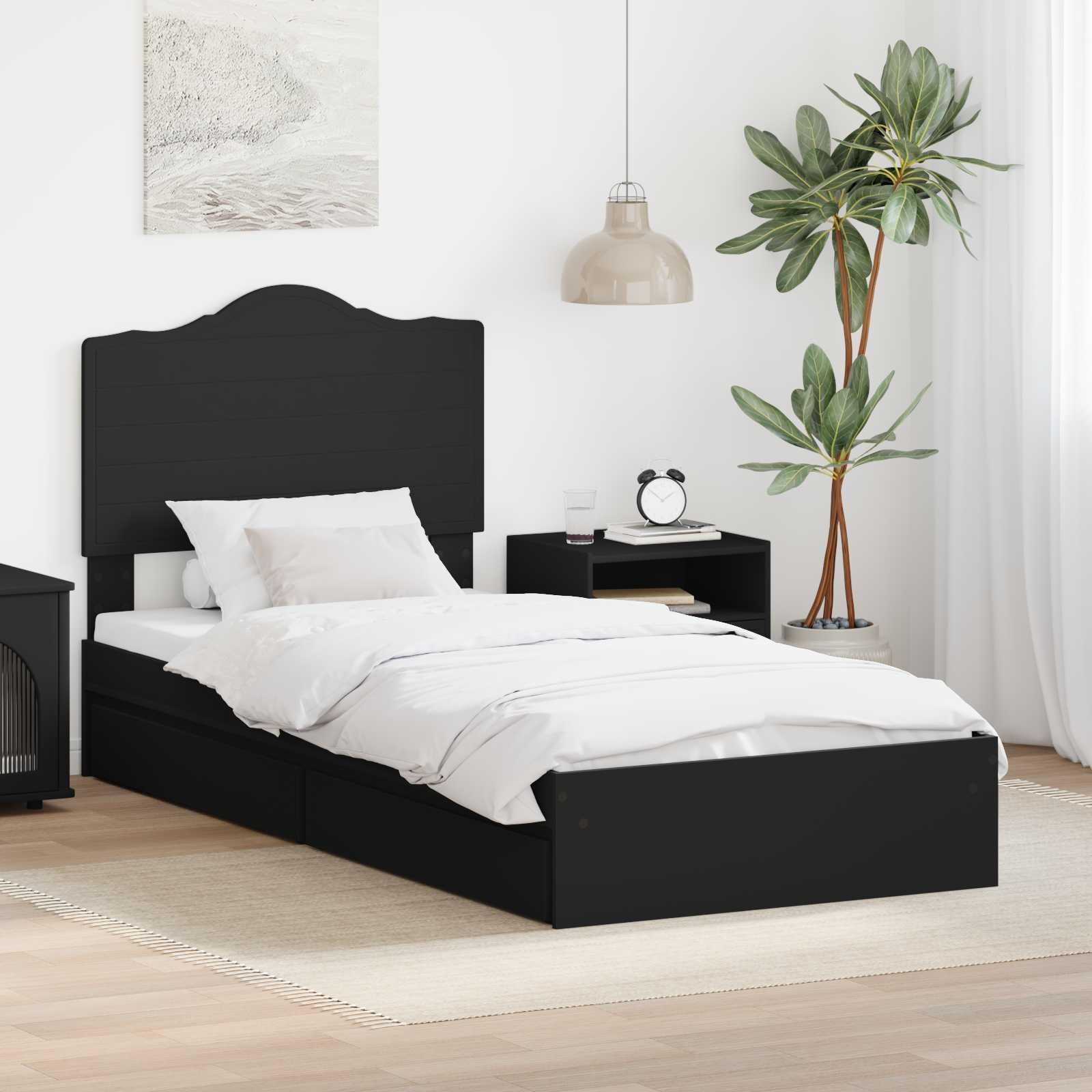 Sengestel med skuffe Sort 100 x 200 cm Konstrueret træ billede