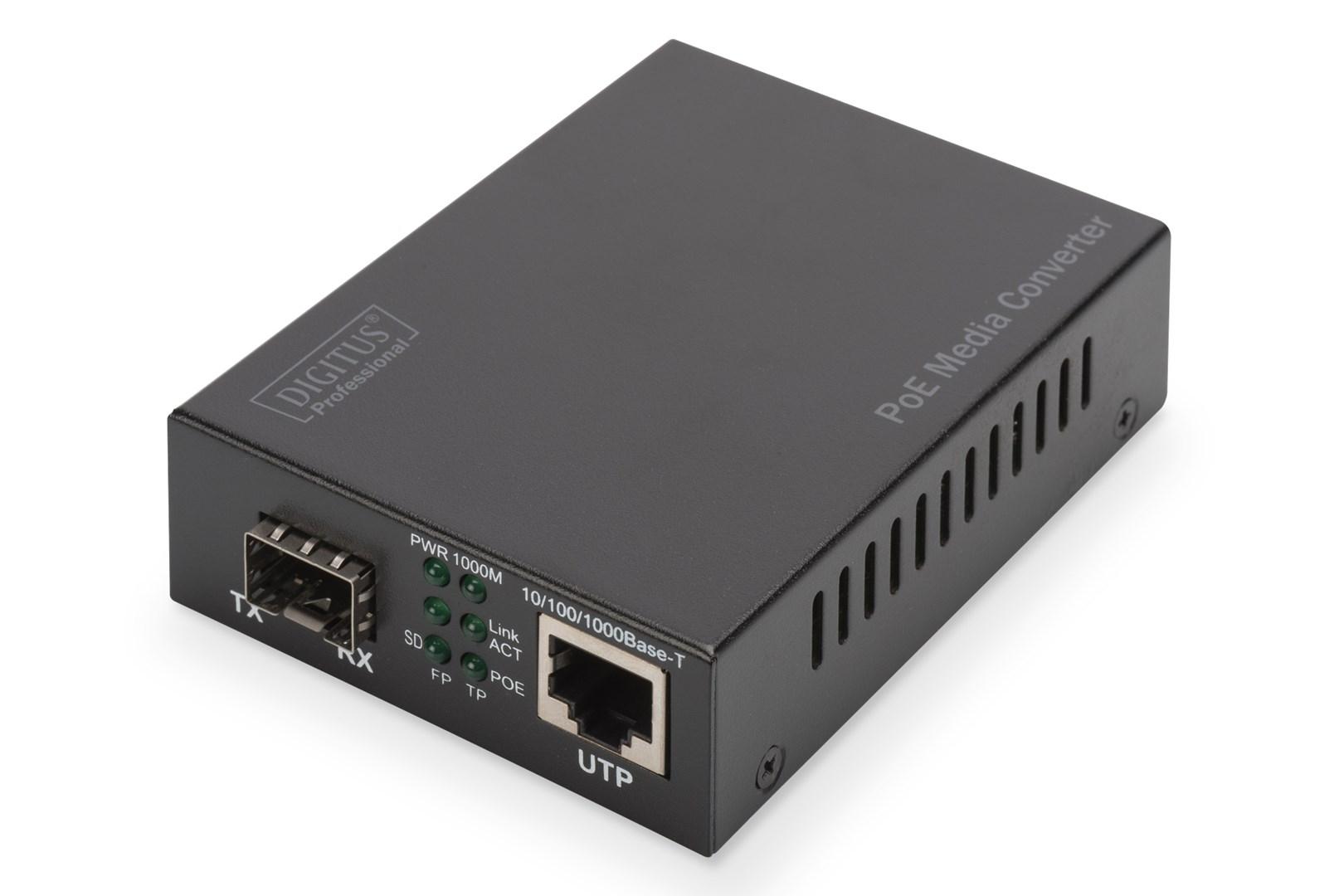 Digitus DN-82140 Mediekonverter - SFP-port, Ethernet, RJ45, 1000Base-LX med PoE-injektor