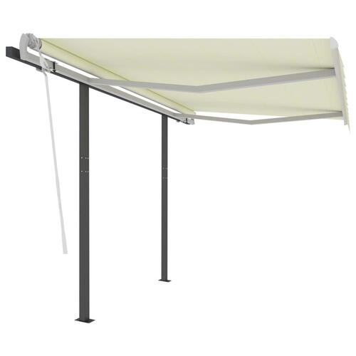Markise med stolper 3,5x2,5 m automatisk betjening cremefarvet