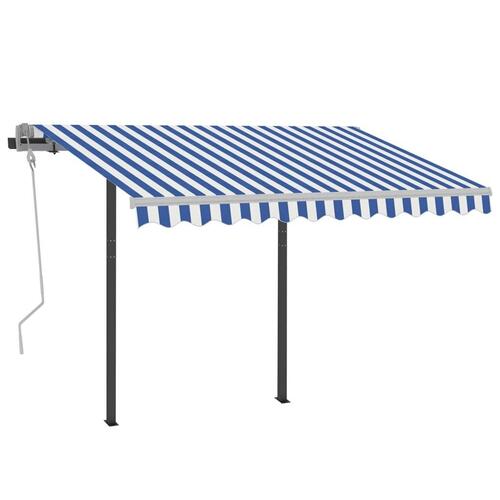 Markise m. LED-lys + vindsensor 3,5x2,5 m automatisk blå + hvid