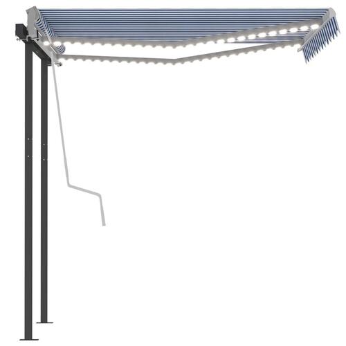 Markise m. LED-lys + vindsensor 3,5x2,5 m automatisk blå + hvid