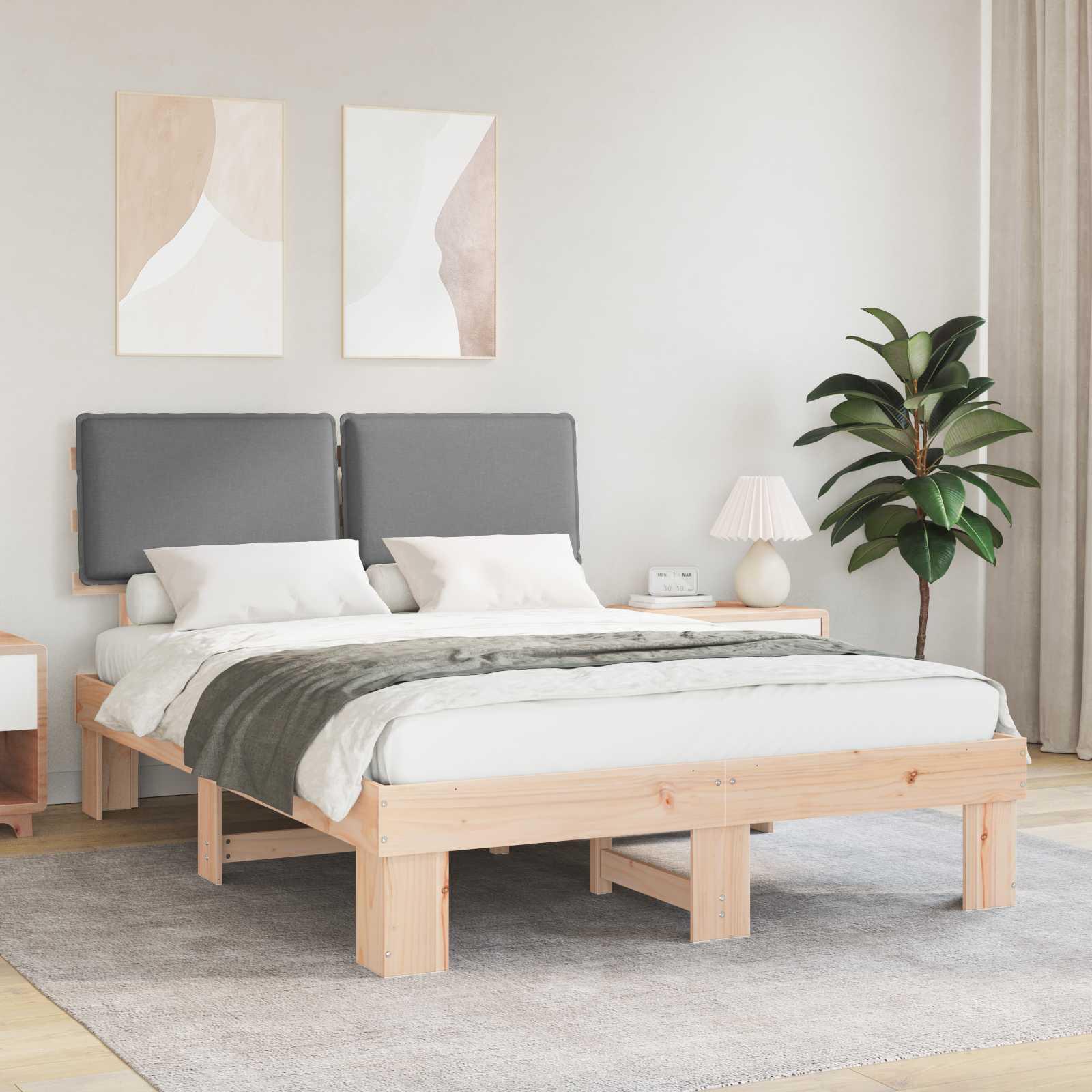 Sengestel med Polstret Hovedgavl Lysegrå 140 x 200 cm billede