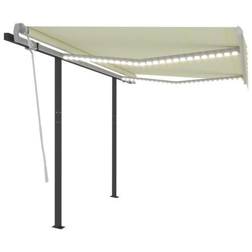 Markise med LED-lys + vindsensor 3,5x2,5 m automatisk creme