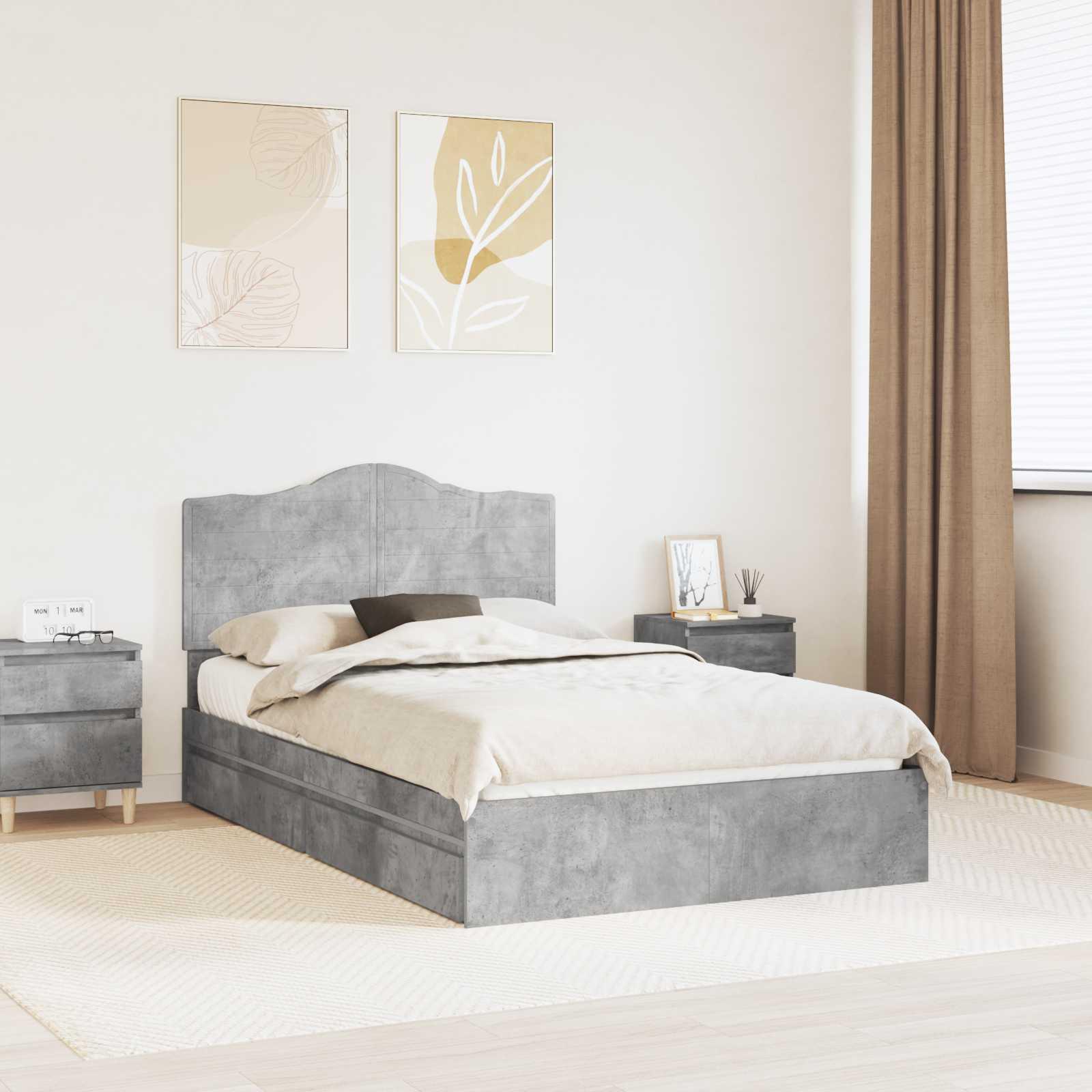 Sengestel med skuffe Beton Grå 135 x 190 cm Konstrueret træ billede