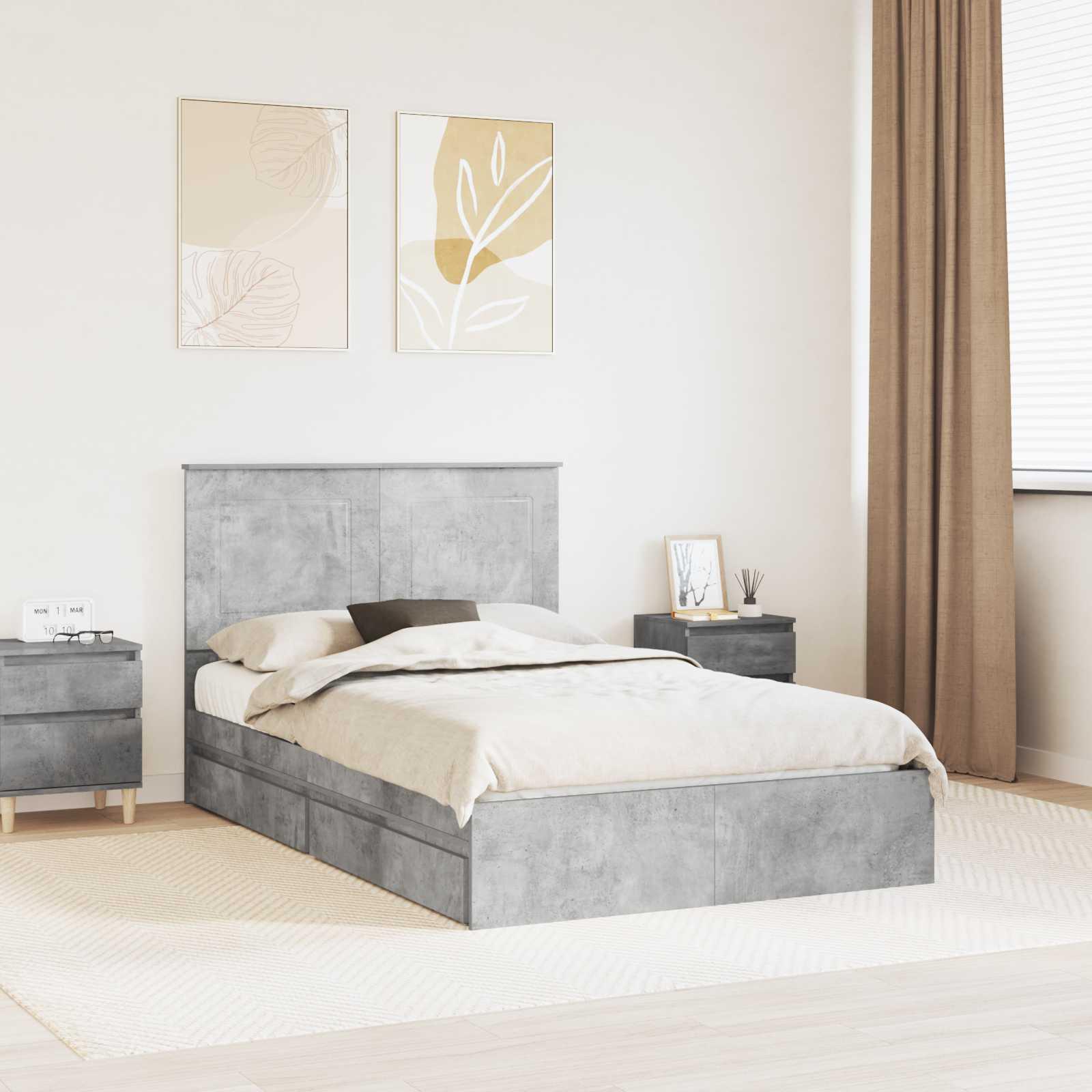 Sengestel med skuffe Beton Grå 135 x 190 cm Konstrueret træ billede