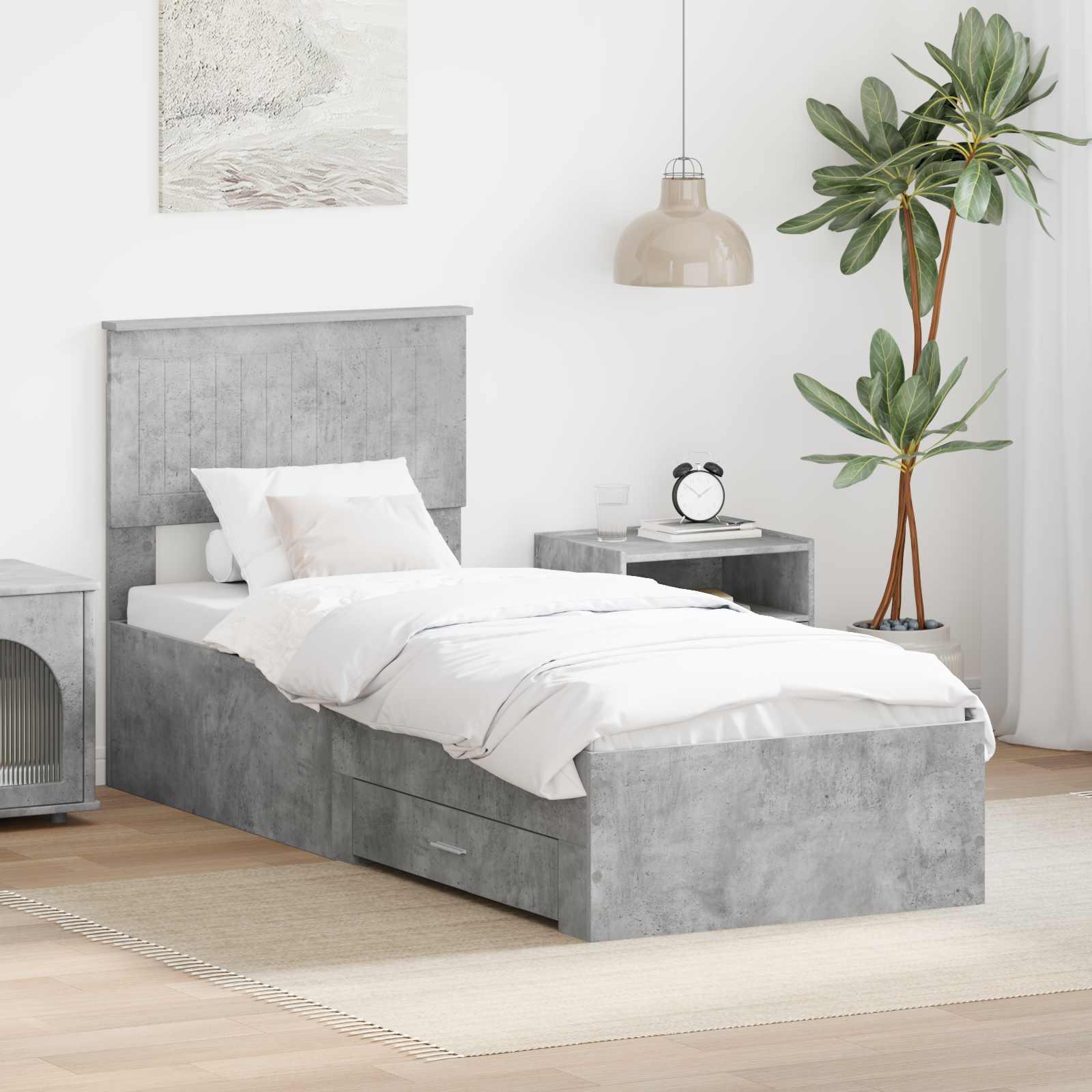 Sengestel Beton Grå og Sølv 75 x 190 cm Konstrueret træ billede