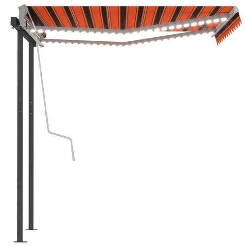 Markise m. LED + vindsensor 3,5x2,5 m automatisk orange og brun