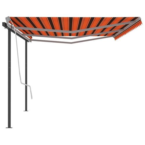 Markise med stolper 6x3 m manuel betjening orange og brun