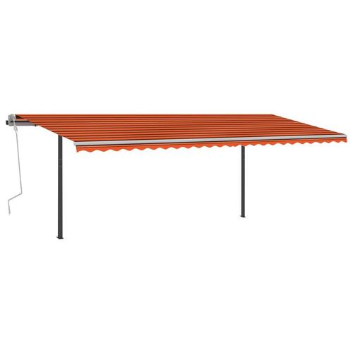 Markise med stolper 6x3 m manuel betjening orange og brun