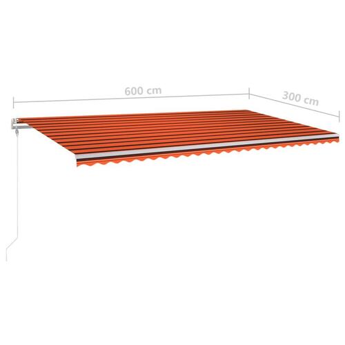 Markise med stolper 6x3 m manuel betjening orange og brun