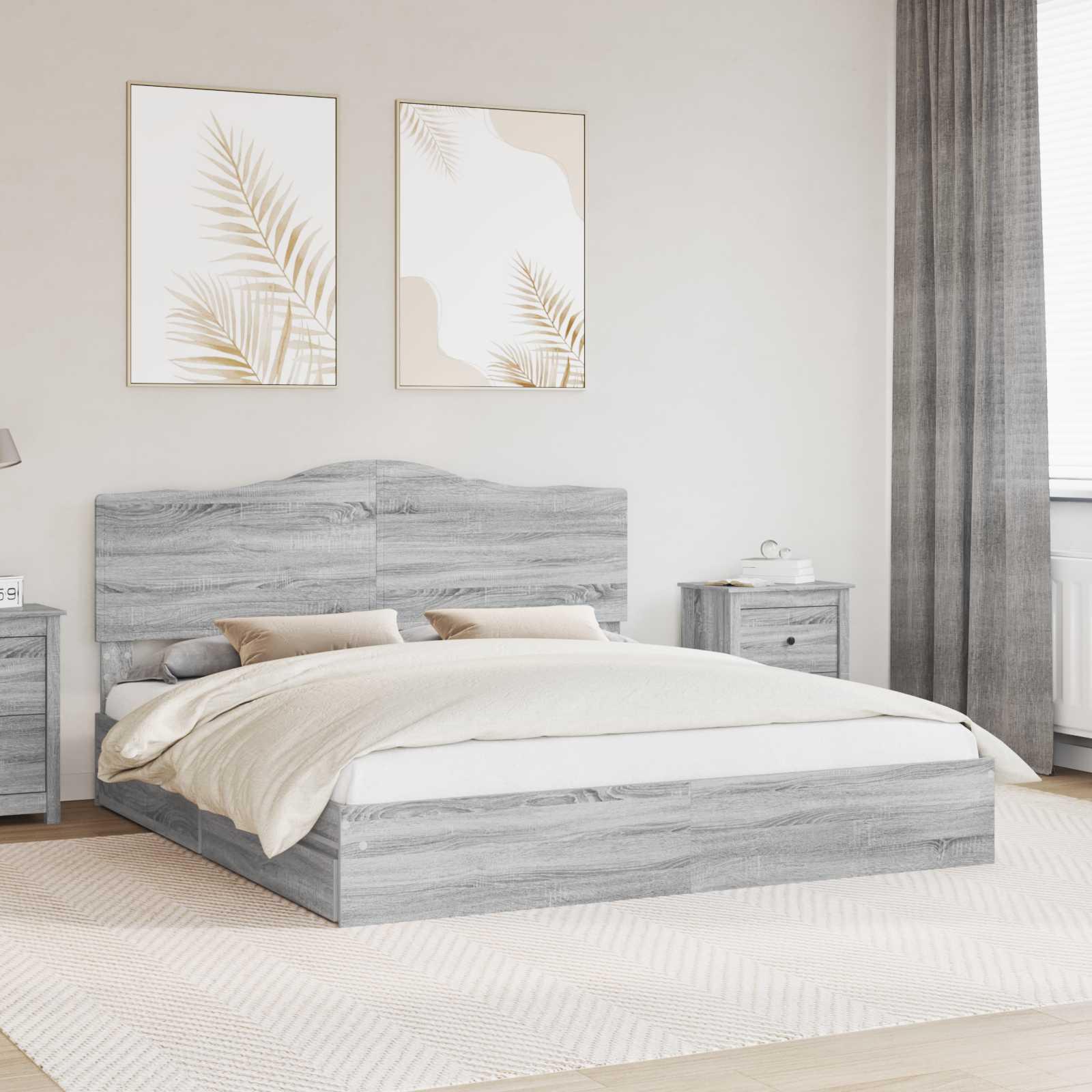 Sengestel med skuffe Grå Sonoma 180 x 200 cm Konstrueret træ billede