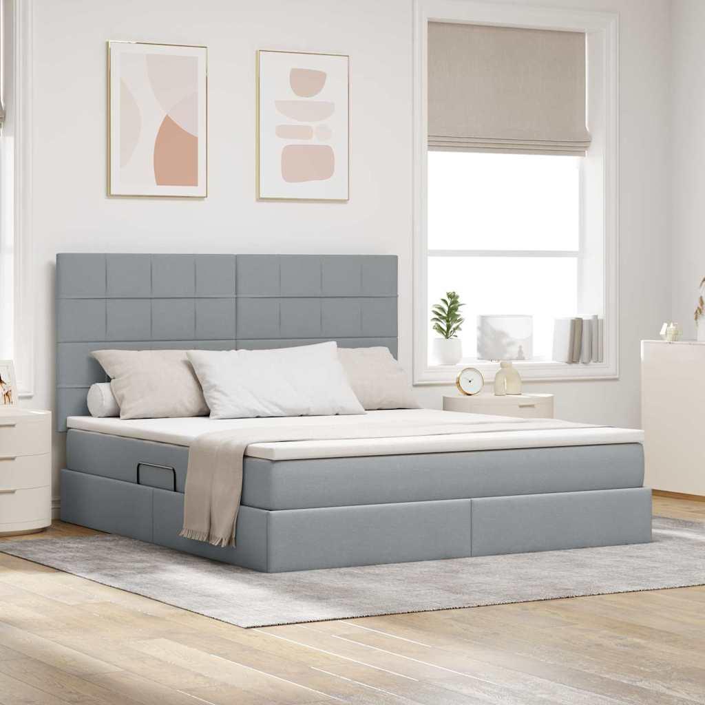 Seng med opbevaring og madras Lysegrå 180 x 200 cm Polyester billede