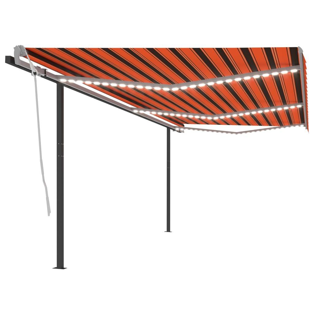 Markise m. LED-lys 6x3 m manuel betjening orange og brun