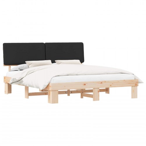 Sengestel med polstret hovedgavl - sort 200 x 200 cm