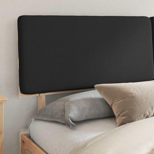 Sengestel med polstret hovedgavl - sort 200 x 200 cm