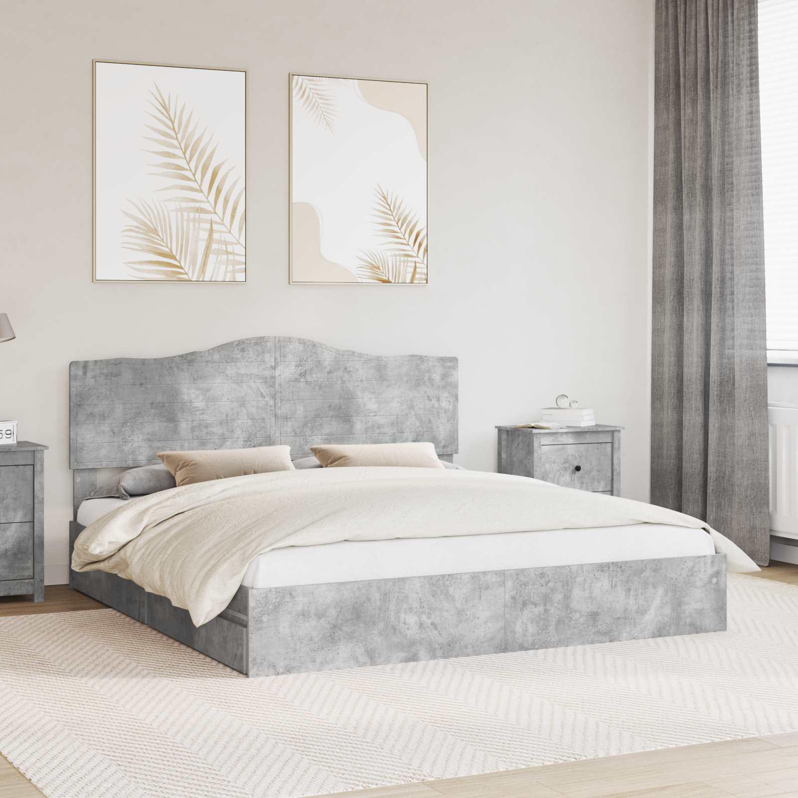 Sengestel med skuffe Beton Grå 200 x 200 cm Konstrueret træ billede