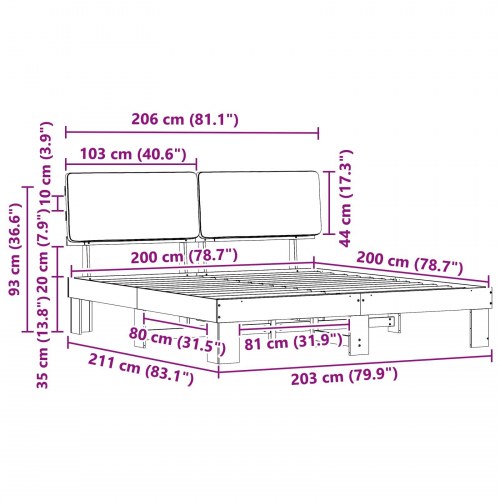 Sengestel med polstret hovedgavl - sort 200 x 200 cm
