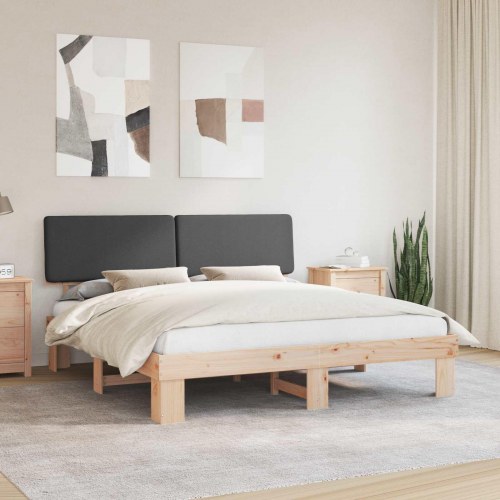 Sengestel med polstret hovedgavl - mørkegrå 200 x 200 cm