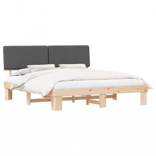 Sengestel med polstret hovedgavl - mørkegrå 200 x 200 cm