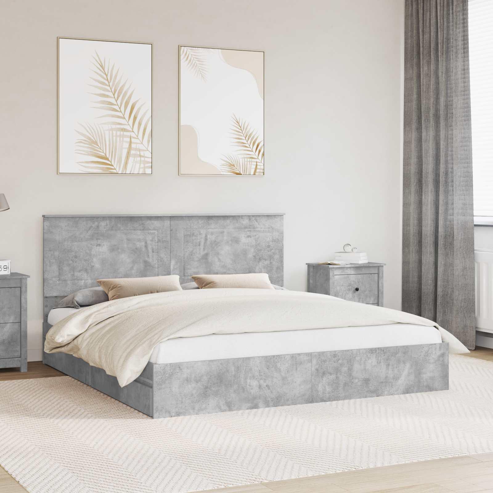Sengestel med skuffe Beton Grå 200 x 200 cm Konstrueret træ billede