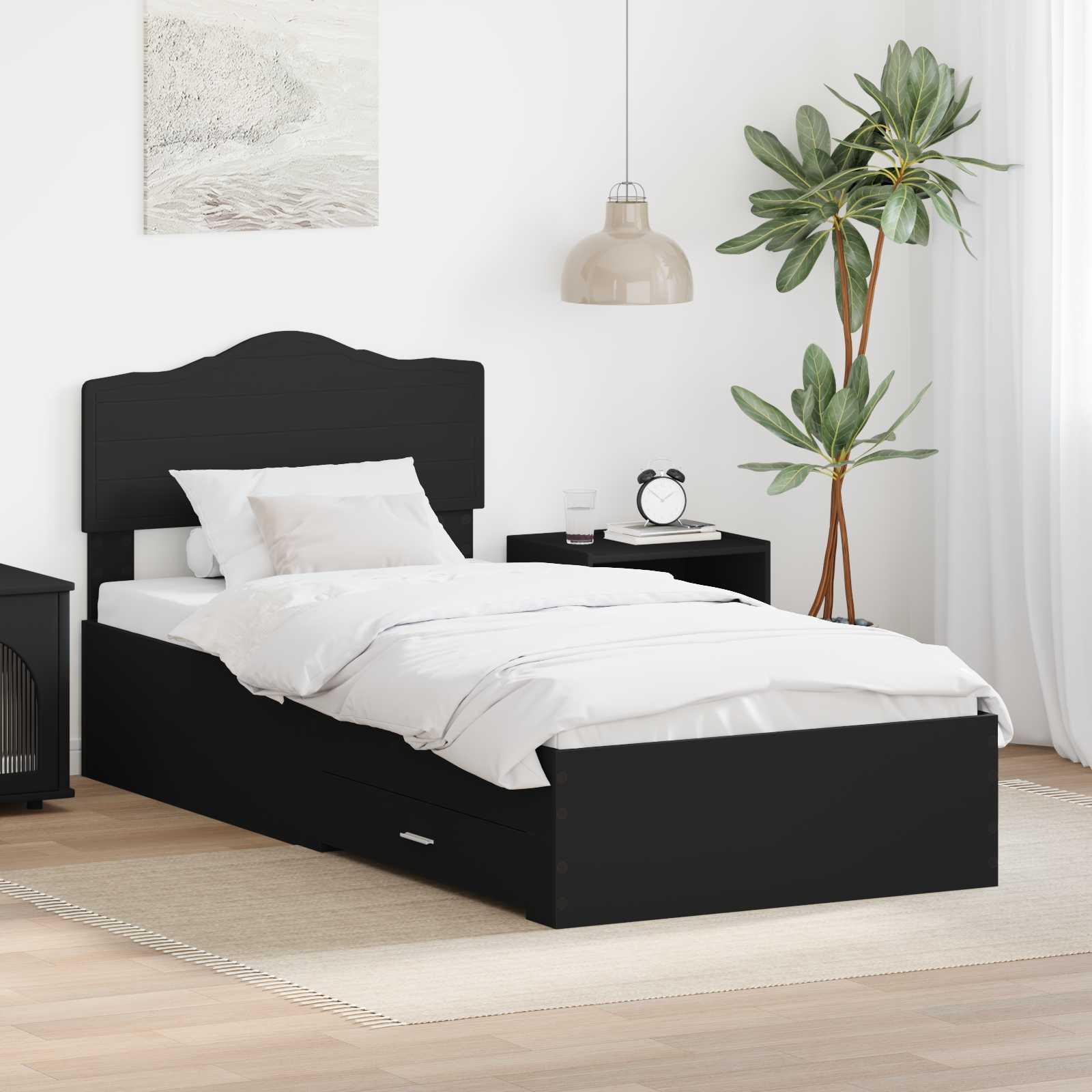 Sengestel med skuffe Sort 100 x 200 cm Konstrueret træ billede
