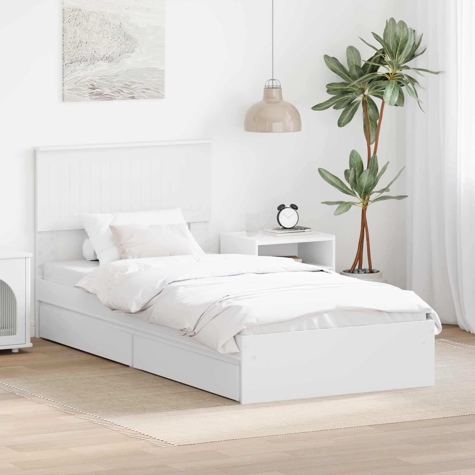 Sengestel med skuffe Hvid 90 x 200 cm Konstrueret træ billede