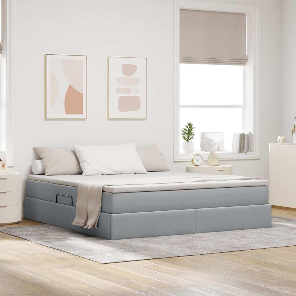 Seng med opbevaring og madras Lysegrå 180 x 200 cm Polyester billede