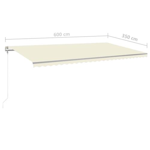 Markise med stolper 6x3,5 m manuel betjening cremefarvet